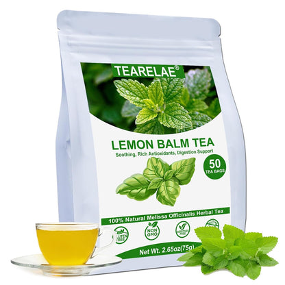 Tearelae - Lemon Balm Tea Bag - 1.5g X 50 Count - Pure Natural Dried Lemon Balm Herb - Premium Lemon Balm Leaf for Calming and Digestion Support