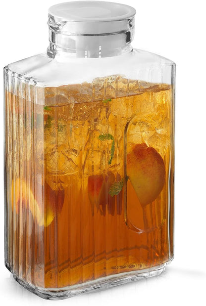 68oz Glass Pitcher with Lid (2 Lids), Rectangle Beverage Serveware and Storage Container for Cold Drinks and Liquids, Water Containers, 2 Quart Pitcher with Lid for Kool Aid and Lemonade