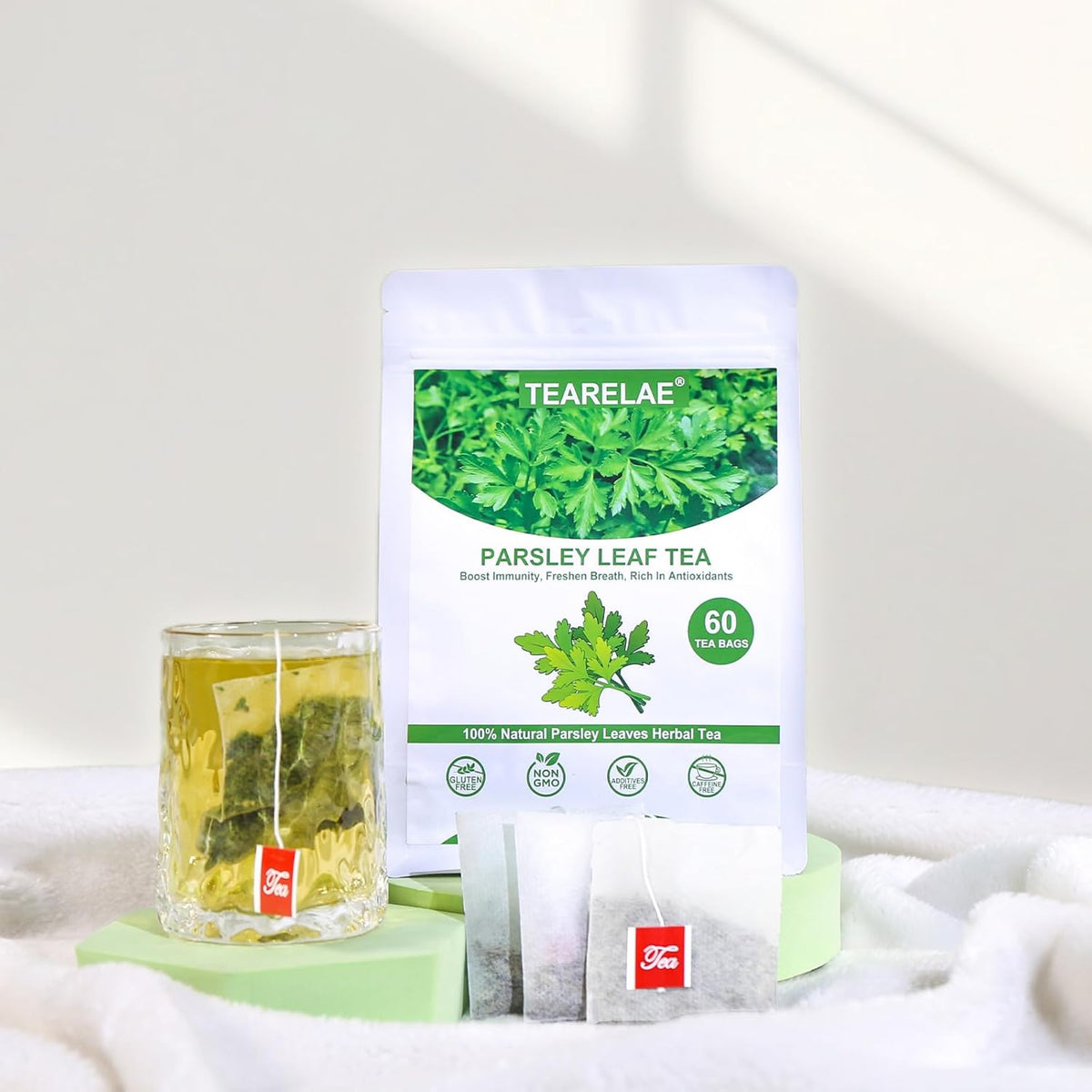 Tearelae - Parsley Tea Bags - 60 Count - 100% Pure Natural Parsley Leaves - Boost Immunity, Freshen Breath - Non-GMO - Caffeine-Free