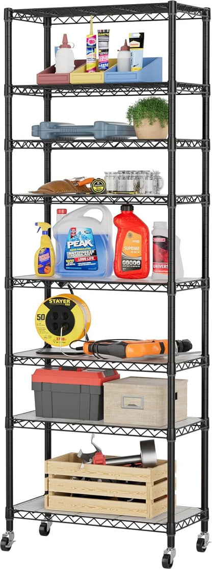 SINGAYE 8 Garage Heavy Duty Shelving Unit Kitchen Pantry Close Home Organizers and Storage Bathroom Shelf Laundry Room Organization Industrial Book Metal Wire Adjustable Shelves