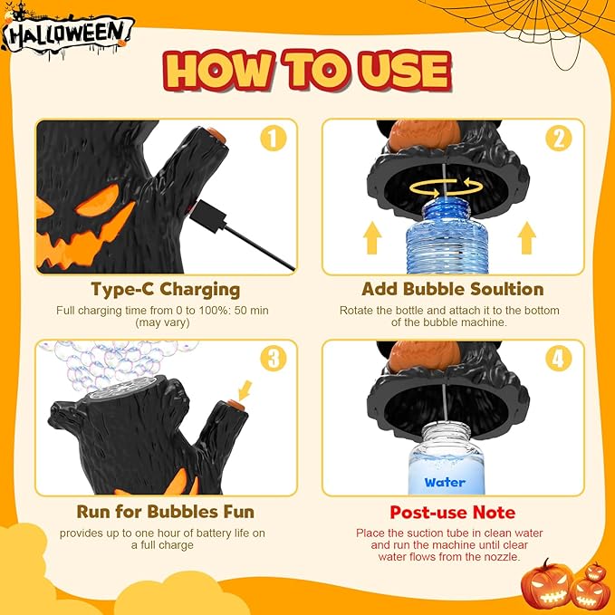 Rechargeable Bubble Machine - Automatic Bubble Blower Haunted Stump - Outdoor Play, Wedding, Birthday Party, Gifts Toys for Boys, Girls, Kids, Toddlers