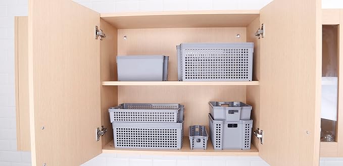 Stackable Turn-Around Storage Baskets 3 Pack - Pantry Baskets, Bins for Shelves, Organizer and Storage for Bathroom, Bedrooms, Kitchens and More - 15" x 11" x 2 1/2" (Small)