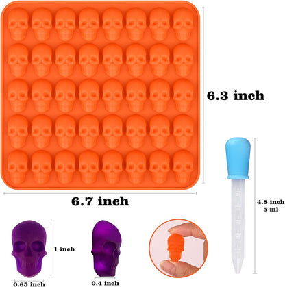 Sakolla 2 Pack Gummy Skull Candy Silicone Molds 40 Cavity Silicone Skull Molds with 2 Droppers for Halloween Chocolate, Candy,Jelly, Wax Melt