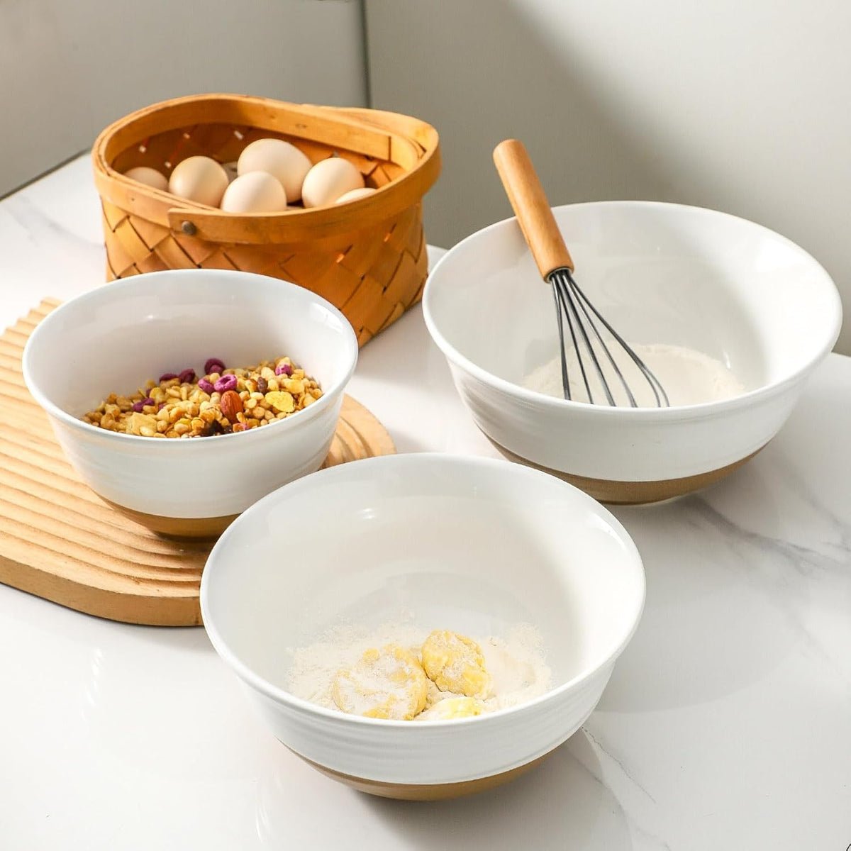 Hasense Mixing Bowls, Large Ceramic Salad Bowls 2.1/1.5/1.0 Qt, Versatile Serving Bowls for Cooking, Baking, Salad Mixing, Prepping