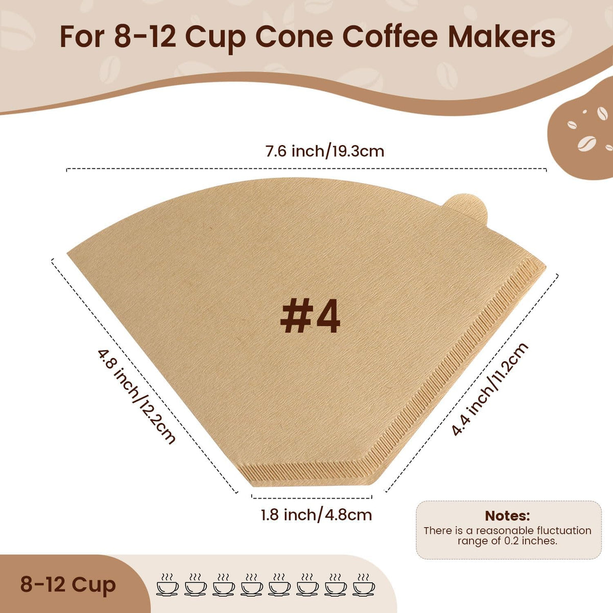 Coffee Filters 160 Count, Size 04 Cone Filters 8-12 Cup, Unbleached Disposable Natural Paper Filters