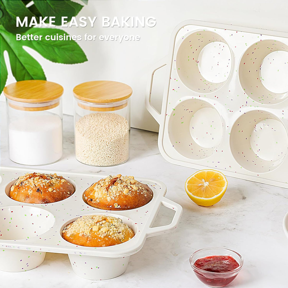Vinino Jumbo Muffin Pan with Metal Reinforced Frame-2Pack, Silicone Cupcake Pan for Baking 6 Cup Jumbo Size, BPA Free Silicone Muffin Tray