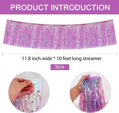 BEISHIDA 3 Packs Metallic Foil Fringe Garland Shining Purple Wall Hanging Tinsel Fringe Banners for Car Floats Bridal Shower Wedding Birthday Easter Graduation Holiday Party Decoration(30 Feet)