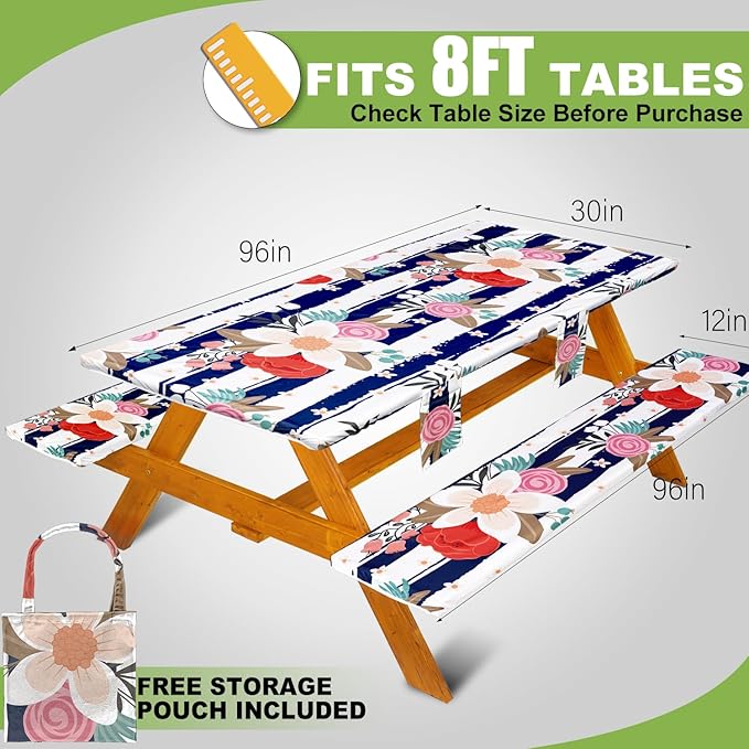 Fitted Picnic Table Cover with Bench Covers Set, Waterproof Lightweight Rectangle 96in Folding Table Cloths Canopy Shade Slipcover Cool Unique Fun Camping Gift for Camper Women Men Family Rv Owners