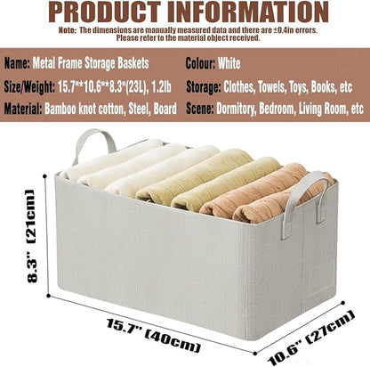 AARAINBOW 4 Pcs Closet Clothes Organizer with Handle, Fabric Storage Box with Steel Frame Stackable Shelf Storage Bins Foldable Fabric Storage Baskets for Organizing Sweater Pants, 23L (B 4 White)