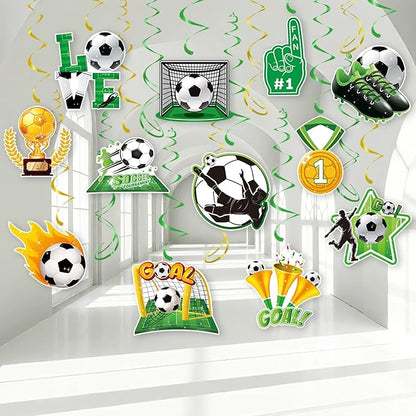 Soccer Hanging Swirls - 30 Pcs Soccer Party Decorations Ceiling Hanging Streamers for Soccer Themed Party Decor Supplies