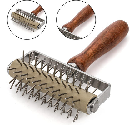 Hiceeden Set of 2 Pizza Dough Roller & Dough Docker, Stainless Steel Dough Hole Maker Puncher Wooden Rolling Pin for Pizza, Cookie, Pie, Pastry