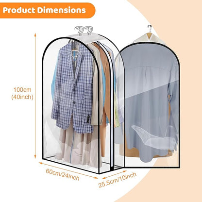 4 Pack Full Clear Garment Bags with Side Zipper, 40" Clothes Covers with 10" Gusset, Transparent Hanging Suit & Coat Covers for Closet Storage, Jackets, Dresses, Windbreakers