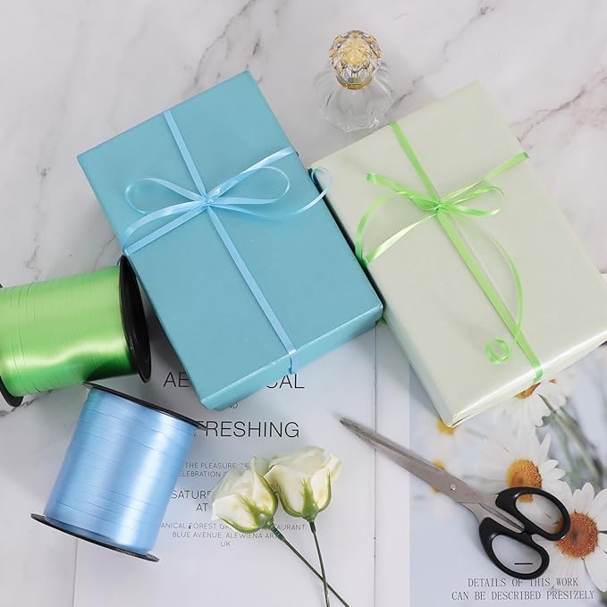 TONIFUL 500 Yards Curling Ribbon-Balloon Ribbon-Balloon String for Art&Craft Decor,Gift Wrapping,Ribbons and Bows for Christmas New Year Birthday Gifts Graduation Supplies (Light Blue and Light Green)