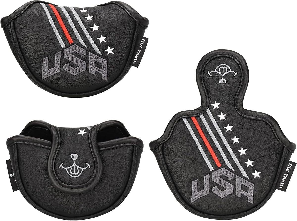 BIG TEETH Putter Cover Mallet Putter Cover Half Mallet Small Golf Headcover, Mini Club Head Protector Magnetic Closure Black Leather for Odyssey White Hot #5 Golf Rossie Tour Edge Chipper etc