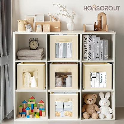 Homsorout Foldable Storage Cubes - Cubby Storage Organizer with Window, Decorative Baskets for Organizing, 11 Inch Fabric Cube Shelf Bins, Set of 10, Beige