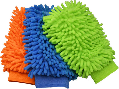 Raeyuan Car Wash Mitt Microfiber 3 Pack Scratch Proof & Lint-Free Wash Mitt for Cars, SUVs, Trucks - Large 9.06"x5.91", Orange,Green & Blue (All-Purpose Car Cleaning) (1, Orange,Blue,Green, Large)