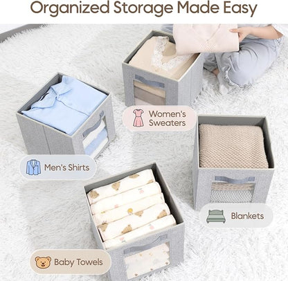 Homsorout Linen Closet Organizers and Storage - 6 Pack Cube Storage Bins with Handle, Fabric Storage Bins for Shelves, 11 inch Bins for Organization, Cubes Organizer for Home, Blended
