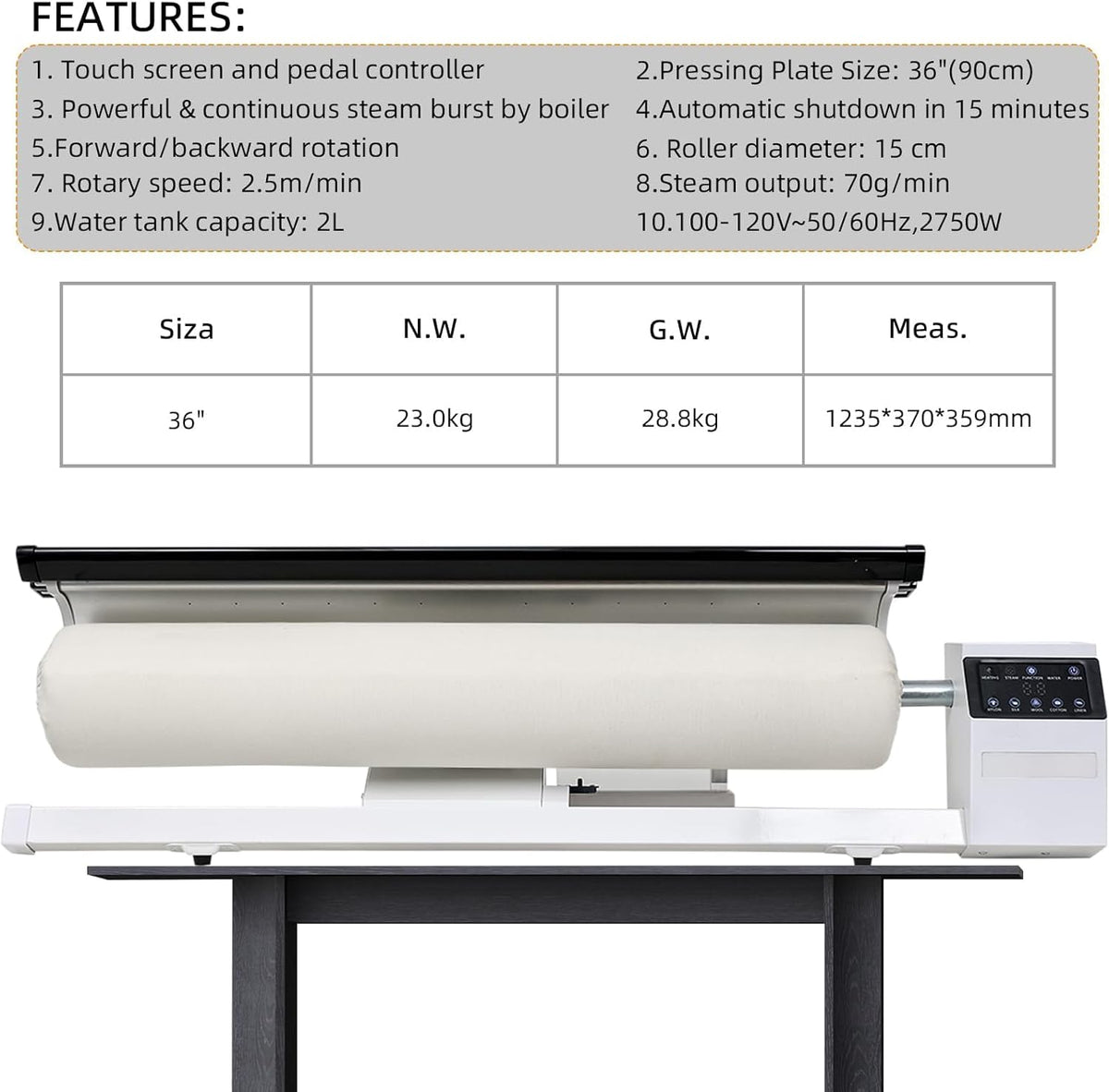 Rotary Roller Iron Steam Press Hotel Linen Ironing Machine with Continuous Steam for Commercial and Home Use. Designed for Bed Sheet,Pillowslip,Napkin, And Almost Any Flat, Appropriately Sized Textile