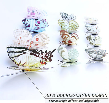 Butterfly Wall Decor 24/48 PCS, 3D Butterflies Stickers for Party Decorations with Magnets (White, 24)