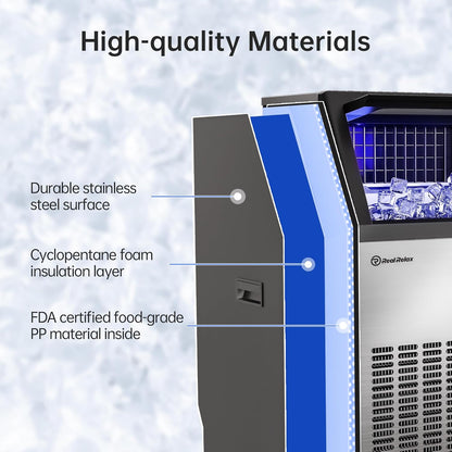 Real Relax Commercial Ice Maker Machine, 270LBS/24H Integrated Ice Machine, 48LBS Ice Storage Capacity, Auto Self-Cleaning, LCD Display, Blue Light, with Ice Scoop for Home Restaurant Bar Office Party