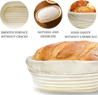 Banneton Bread Proofing Basket: 2 PCS Sourdough Proofing Basket with Liner - Oval Banneton Basket for Baking