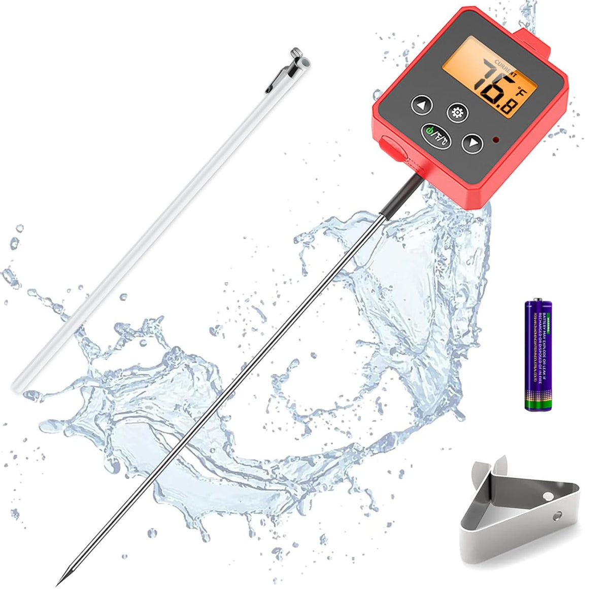 Waterproof Digital Candy Thermometer for Candy Making, Instant Read Cooking Thermometer with Pot Clip, Backlight LCD, 8" Long Probe