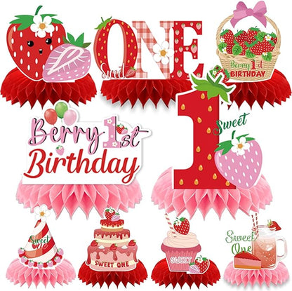 Berry First Birthday Decor - 9PCS Sweet One Birthday Party Decorations Cute Strawberry 1st Birthday Decorations Berry First Birthday Party Table Centerpiece Decor Supplies Baby Girls