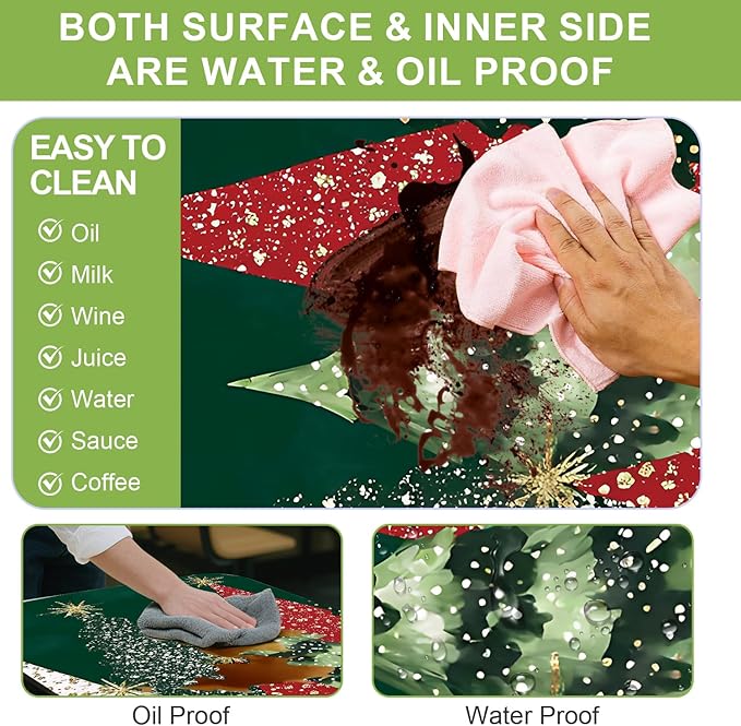 ANNA QUEEN 6FT Green Christmas Tree Picnic Table Cover Set 3PCS 72"x30", Waterproof Outdoor Bench and Tablecloth Furniture Protection for Camping Beach BBQ Patio Backyard