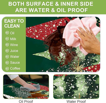 ANNA QUEEN 6FT Green Christmas Tree Picnic Table Cover Set 3PCS 72"x30", Waterproof Outdoor Bench and Tablecloth Furniture Protection for Camping Beach BBQ Patio Backyard