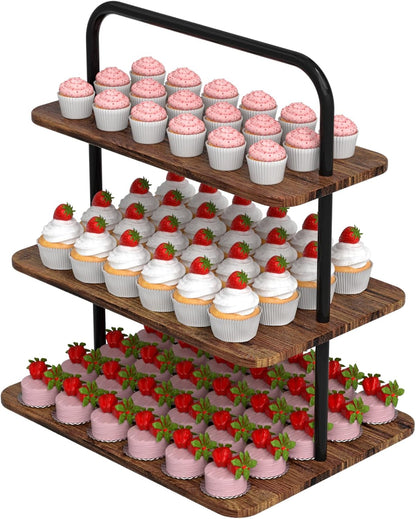 Cupcake Stand, 3-Tier Dessert Stand for 68 Cupcakes, Wood & Metal Tower Display Premium Holder Dessert Tree Tower for Wedding Graduation Birthday