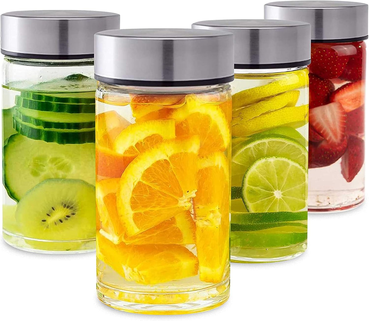 Juice Bottles - 4 Pack Wide Mouth Glass Bottles with Lids - for Juicing, Smoothies, Infused Water, Beverage Storage - 10oz, BPA Free