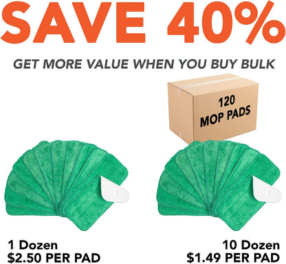 Arkwright Spray Mop Replacement Pads - (Case of 120) Bulk Microfiber Flat Dry and Wet Refill Mop Pads Floor Cleaning, Compatible with Bona and Rubbermaid, Fits All Mop Heads, 13 in, Green