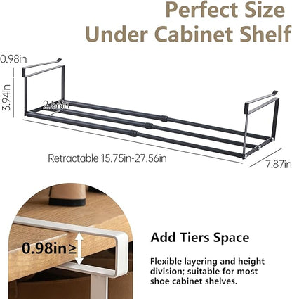 Expandable Hanging Shoe Rack Organizer for Closet, Adjustable Shoe Rack Under Cabinet Shelf, Versatile Under Shelf Storage for Kitchen, Book, Clothing Storage and Organization(Black,4PCS)