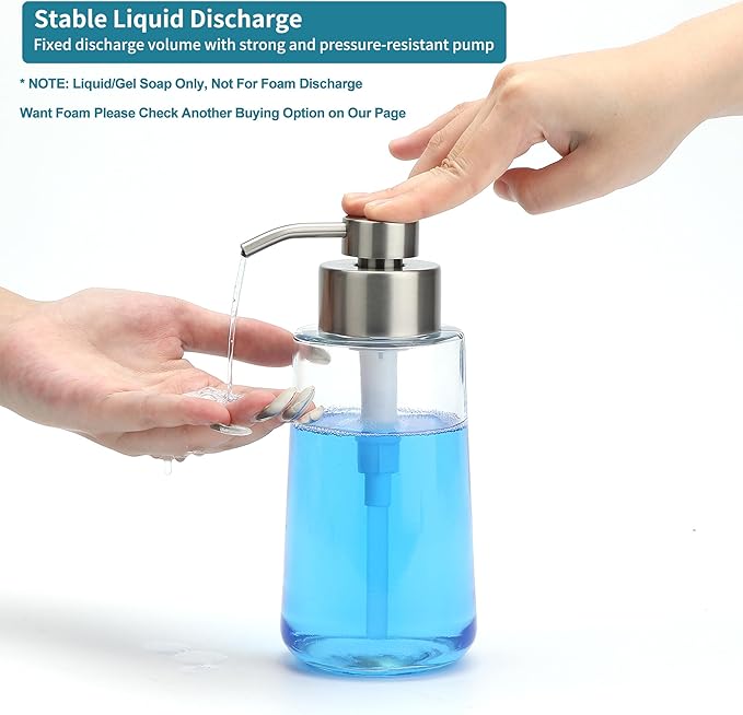Soap Dispenser, Glass Hand Soap Dispenser with Rust Proof Pump, 16oz Liquid Soap Container with Waterproof Labels, Dish & Hand Soap Pump for Bathroom, Kitchen, Brushed Nickel, Pack of 2