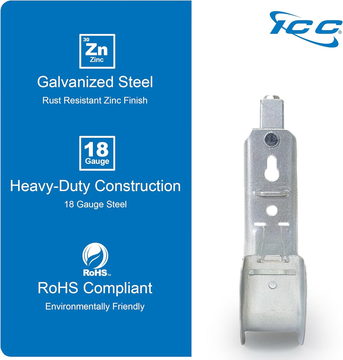 ICC Beam Clamp J Hook 2” with Retainer Clip - Galvanized Steel Cable Management Hooks for Hanging Cable to Beams - Rust-Resistant, EIA and TIA Compliant - 2 Inch 25 Pack