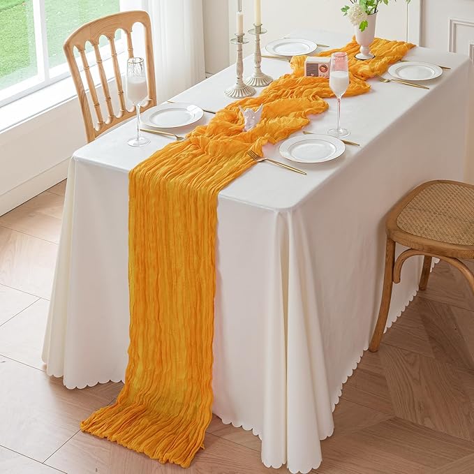 Sioloc Yellow Cheesecloth Table Runner Fall Autumn Decor for Home 10ft Table Cloth for Wedding Birthday Party Halloween Thanksgiving Decorations