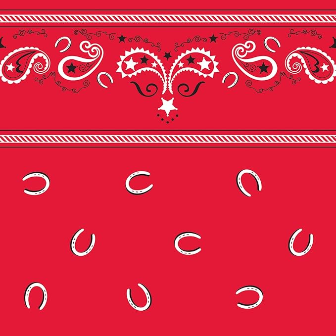Beistle Red Bandana Plastic Tablecover – Western Theme Rectangular Tablecloth for Farmhouse Parties, Cowboy Birthday Decorations, Rodeo Events and Country Picnic Tables, 54” x 108”