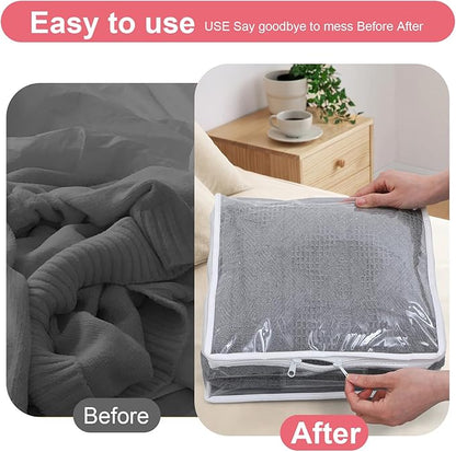 Kifmurase 6Pcs Clear Storage Bags, Plastic Blanket Storage with Zipper, Moving Bags, Closet Organizers for Comforter, Clothes, Blankets, Sweater, Bed Sheet, Bedding (15.7 x 13.8 x 3.9 Inch)