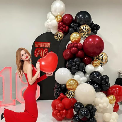 MEBAY Burgundy Black White Gold Balloon Arch Garland Kit, 147PCS Latex Balloons Different Sizes 18 12 10 5 inch for Valentines Wedding Bachelorette Birthday Mothers Day Graduation Party Decoration