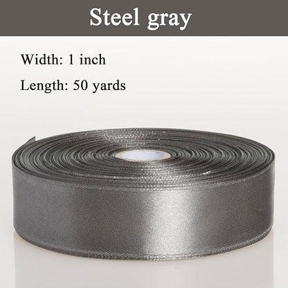 YASEO 1 Inch Steel Gray Solid Satin Ribbon, 50 Yards Craft Fabric Ribbon for Gift Wrapping Floral Bouquets Wedding Party Decoration