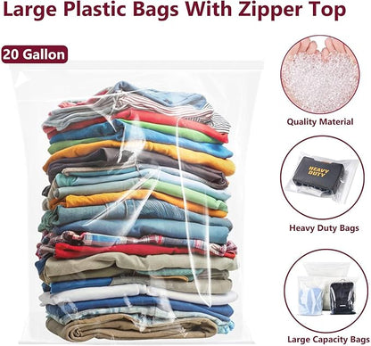 Extra Large Plastic Bags With Zipper Top, 24x32in,3-Mil Thick,5 Pack,Storage Bags for Clothes,Travel, Moving, Reusable,Heavy-Duty,BPA-Free, Clear Plastic