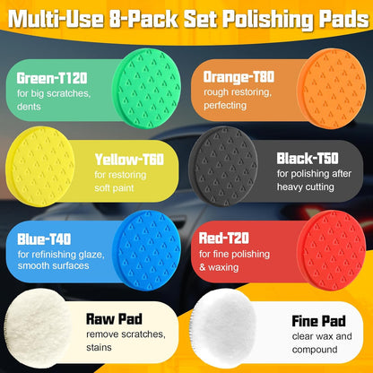 8 Pcs Buffing Polishing Pads, 6 Inch Polishing Pads, Car Compound Buffing Sponge Pads and Woolen Pads Cutting Polishing Pad Kit for Car Buffer Boat Compounding, Polisher & Waxing