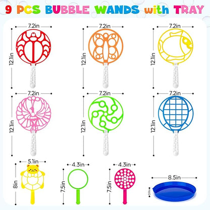 10 Pcs Bubble Wands Set, Big Bubble Wand for Kids Adults with Tray, Large Bubble Makers Bulk for Summer Outdoor Activities Birthday Gifts Party Favors