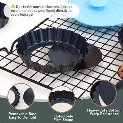 Mini Tart Pans Removable Bottom: Nonstick 4 Inch Quiche Pan Fluted Edge Set of 16 - Sturdy Carbon Steel Tart Molds for Baking