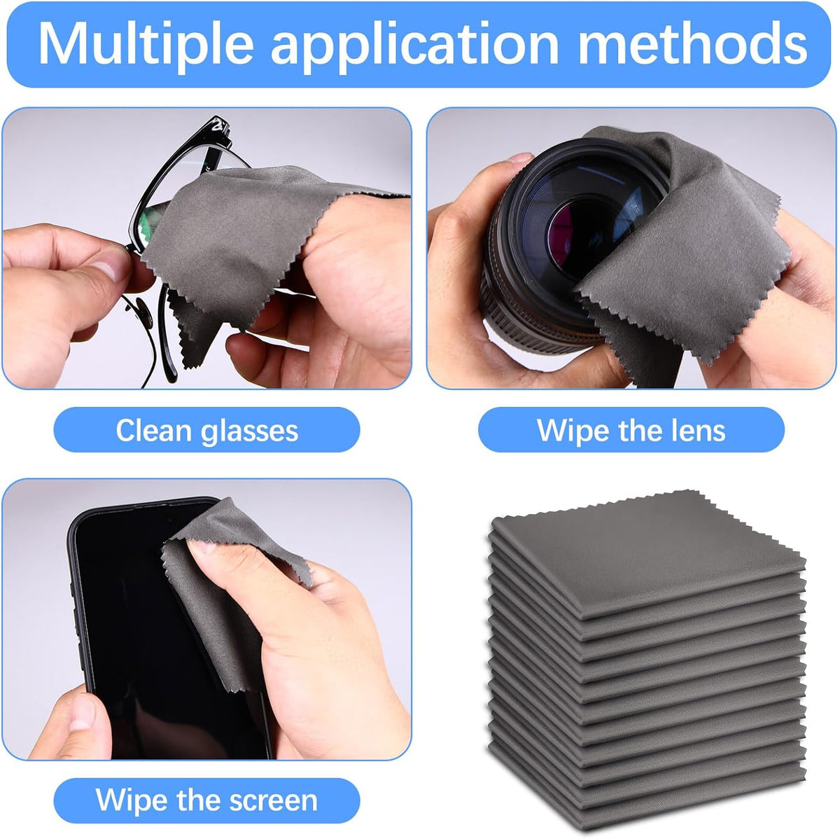 60 Pack Microfiber Cleaning Cloth for Glasses (5.5"x5.5"), Eye Glasses Clean Cloths Bulk Microfiber Lens Cleaner Cloth for Eyeglasses, Lenses, Silverware, Camera, Phones and Laptops