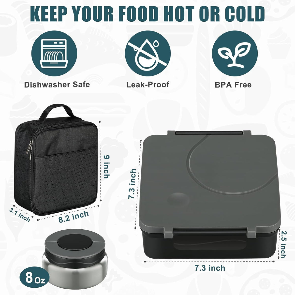 Bento Lunch Box for Kids with 8oz Soup Thermo&Lunch Bag, Leak-Proof Lunch Food Containers with 4 Compartment