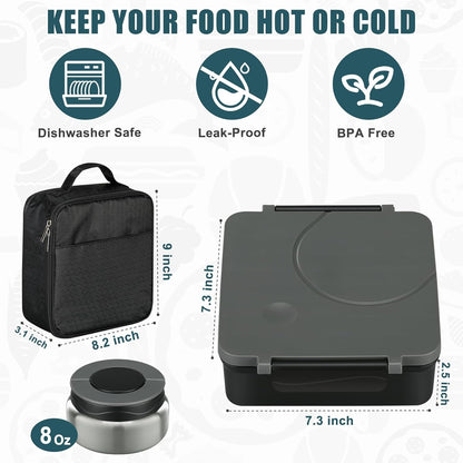 Bento Lunch Box for Kids with 8oz Soup Thermo&Lunch Bag, Leak-Proof Lunch Food Containers with 4 Compartment