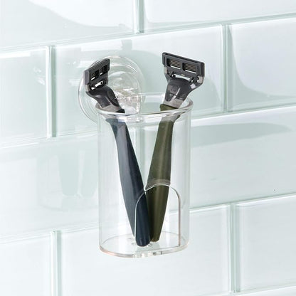 iDesign Plastic Suction Tumbler Cup and Bathroom Organizer for Mirror or Shower Storage – 3" x 3.5" x 4.5", Clear