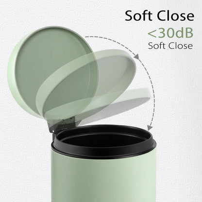 TIPGO Small Trash Can with Lid Soft Close, 4.5 Liters / 1.2 Gallon Bathroom Garbage Can, Mini Step Trash Bin, Stainless Steel Wastebasket for Bathroom, Bedroom, Office (Green)