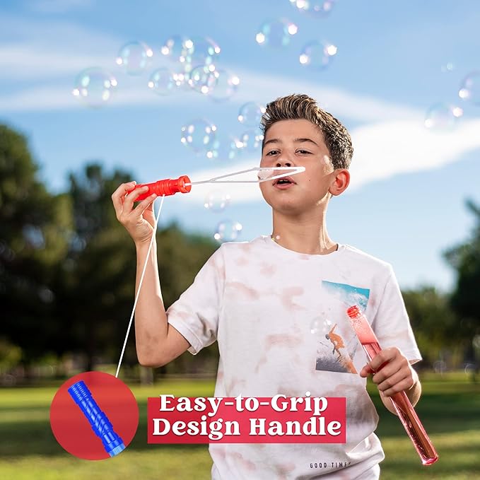 JOYIN 12 PCS 14.6’’ Big Bubble Wands with 12 X 12 ml Bubbles Refill Solution + 32 oz Bubble Solution Concentrated Refills (up to 2.5 Gallon) for Kids, Adults, Summer Toy Party Favor, Outdoors, Easter